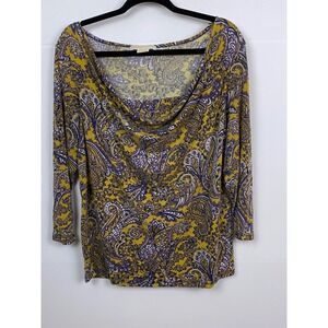 Michael Kors 1X Paisley‎ Print Top Long Sleeve Cowl Neck Blouse